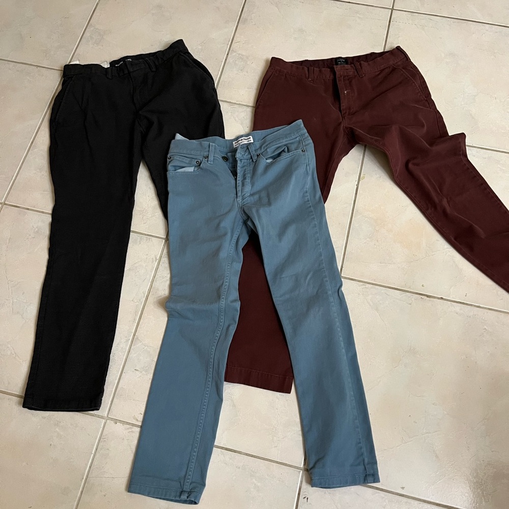 Lot 3 old navy j crew American apparel 29 30 31 blue burgundy jean chino pant